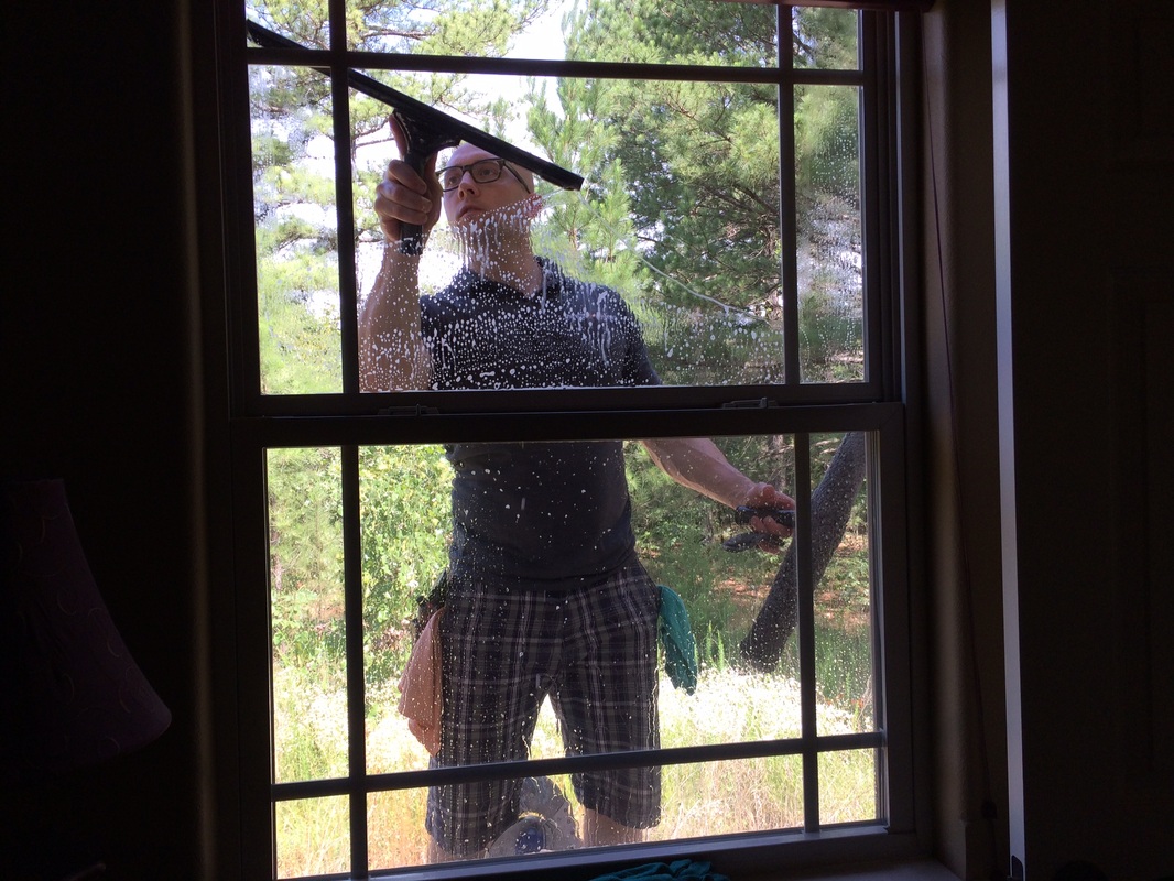 Interior window cleaning on a home